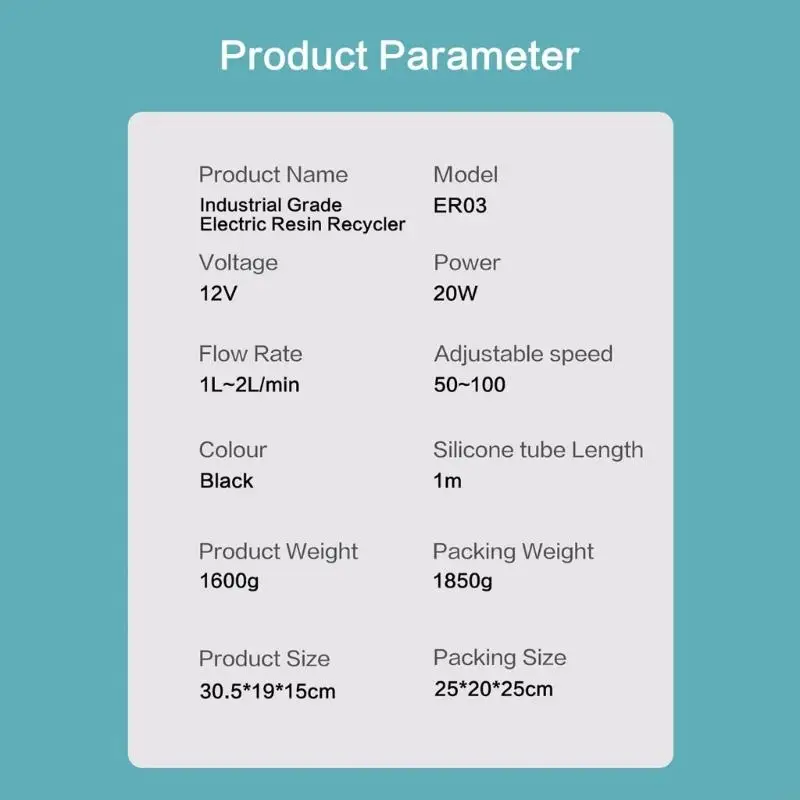 J1HC potente ER03 Auto Light Curing Resina Reclamador eléctrico Versalado cabezal giratorio filtrado para impresión 3D - imagen 5