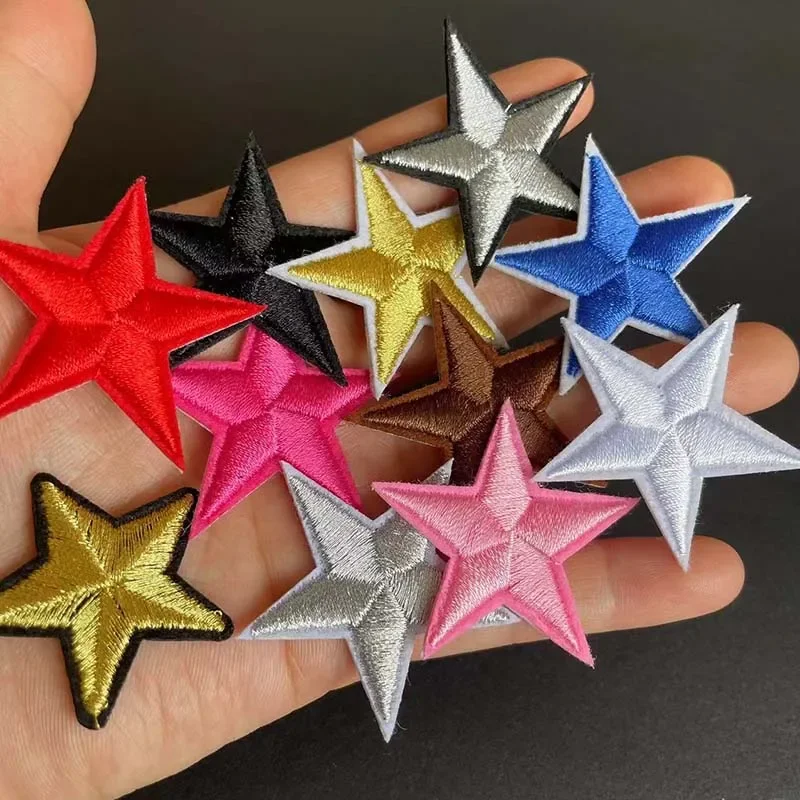 10 Uds., 40 uds/pequeñas insignias de estrella de cinco puntas apliques de tela bordado hierro en parches, pegatinas de ropa de estrellas lindas para ropa - imagen 3