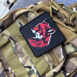 Parche táctico con estampado de zorro rojo, insignias de moral militar con gancho, parches, pegatinas para mochila y ropa