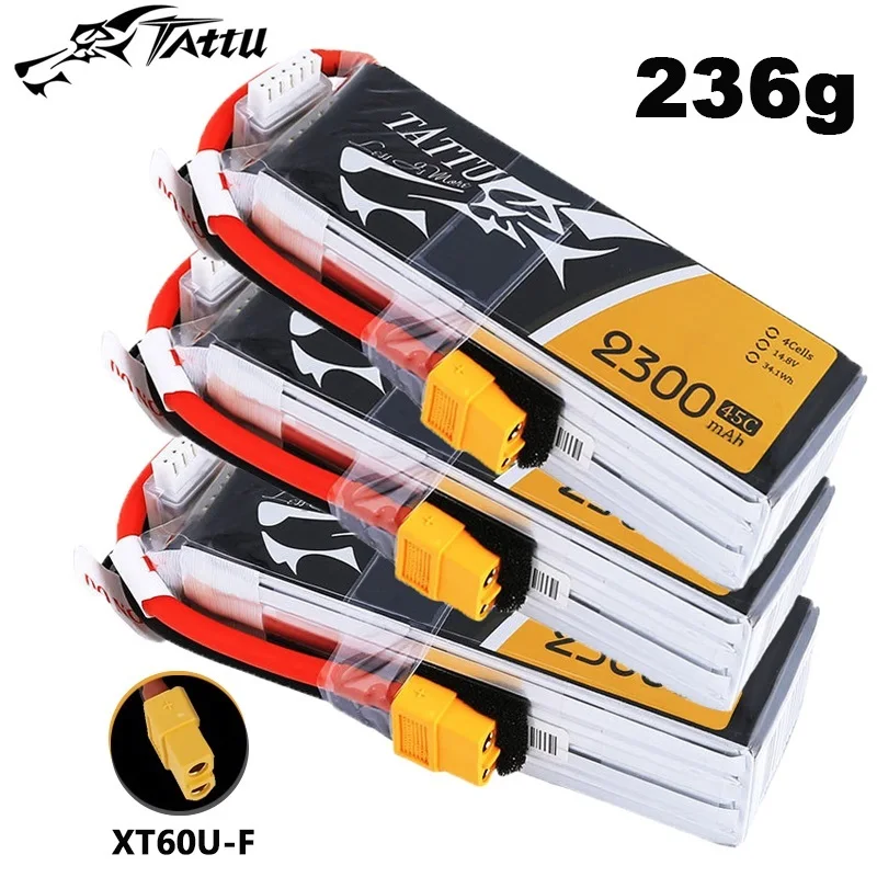 TATTU-batería LiPo de 14,8 V, 2300mAh, 45C, para helicóptero RC, cuadricóptero, FPV, piezas de Dron de carreras con batería recargable XT60 piezas, 3 4S