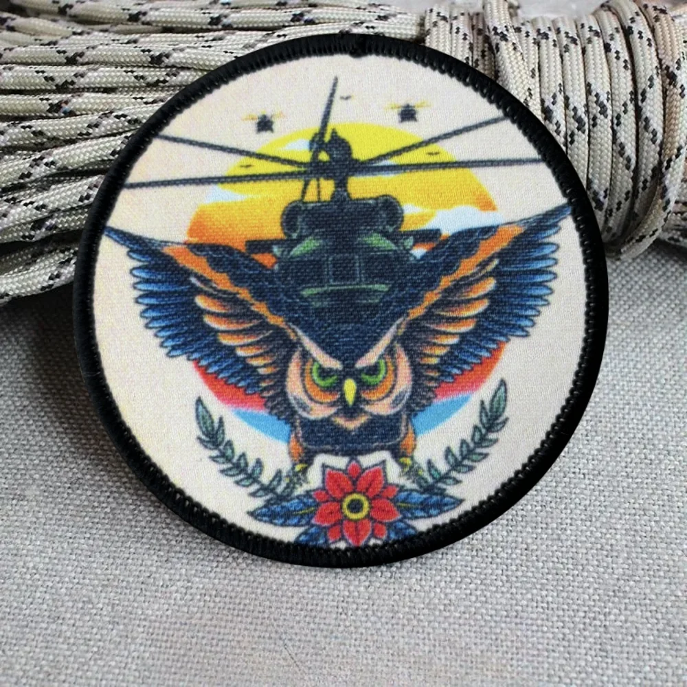 Parche táctico "búho y helicóptero", estampado divertido, gancho y bucle, insignia de moral militar, brazalete, pegatinas para mochila Chevron - imagen 2
