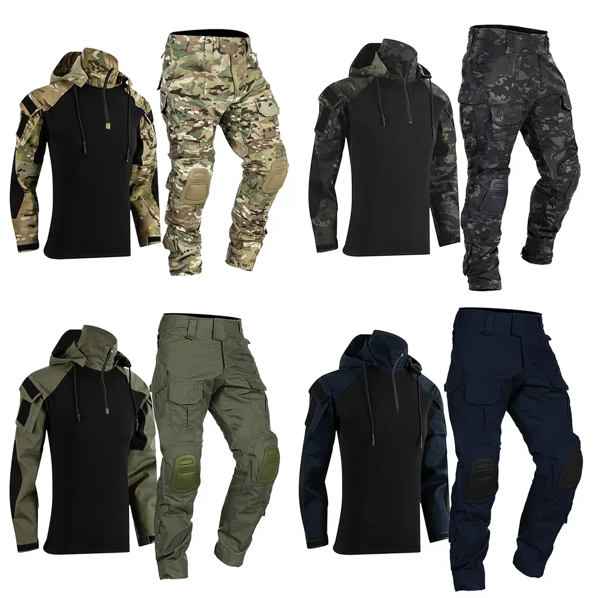 Uniforme táctico de Paintball de camuflaje, ropa de trabajo para hombre, trajes de combate, camisas con capucha, pantalones Cargo, rodilleras, ropa de entrenamiento y caza - imagen 2