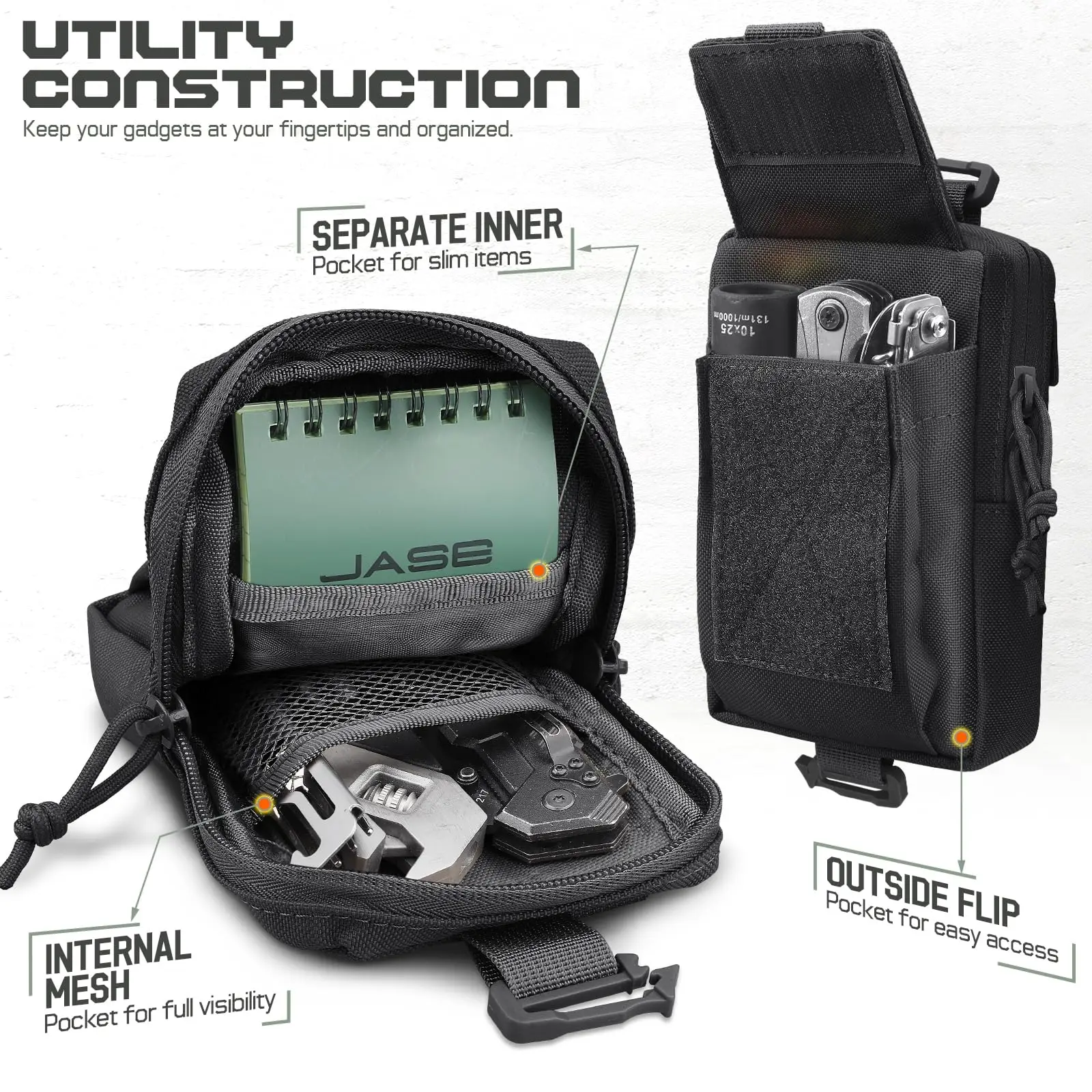 AQzxdc Bolsa de accesorios para mochila táctica, accesorios Molle, bolsas de fijación para correa de hombro, bolsa de teléfono EDC de utilidad deportiva - imagen 4