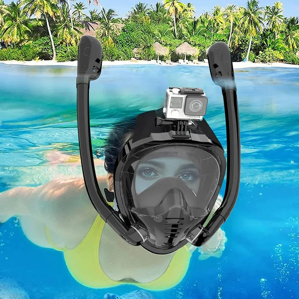 Máscara de snorkel 180 ° Gafas de natación para buceo con vista panorámica, tapa seca de silicona, con 2 snorkel, antivaho y antifugas - imagen 5