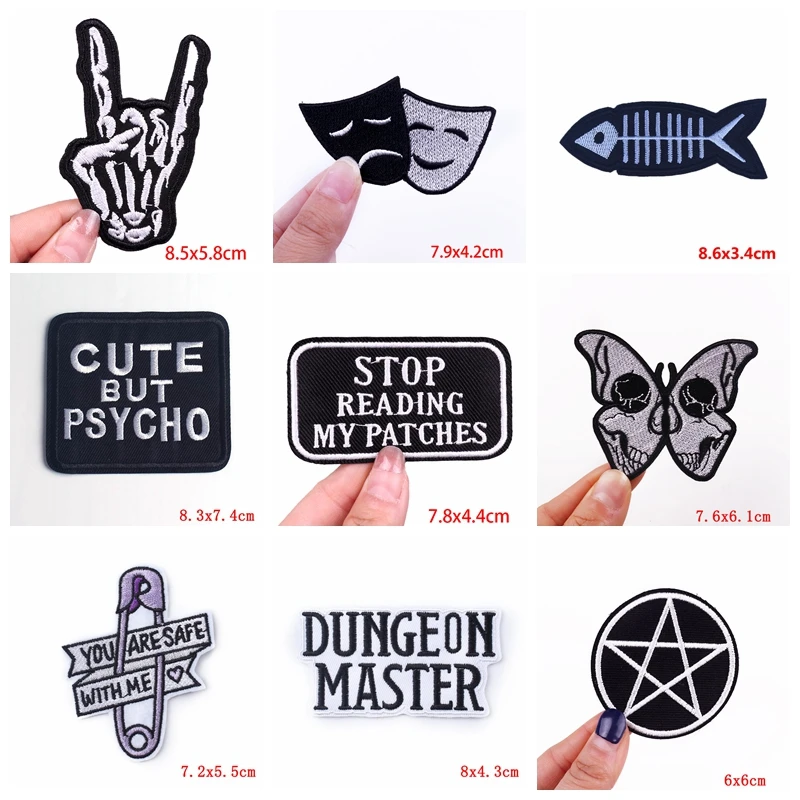 Parche bordado de calavera para ropa, pegatinas de costura de películas de terror, Punk, 10 piezas, venta al por mayor - imagen 4