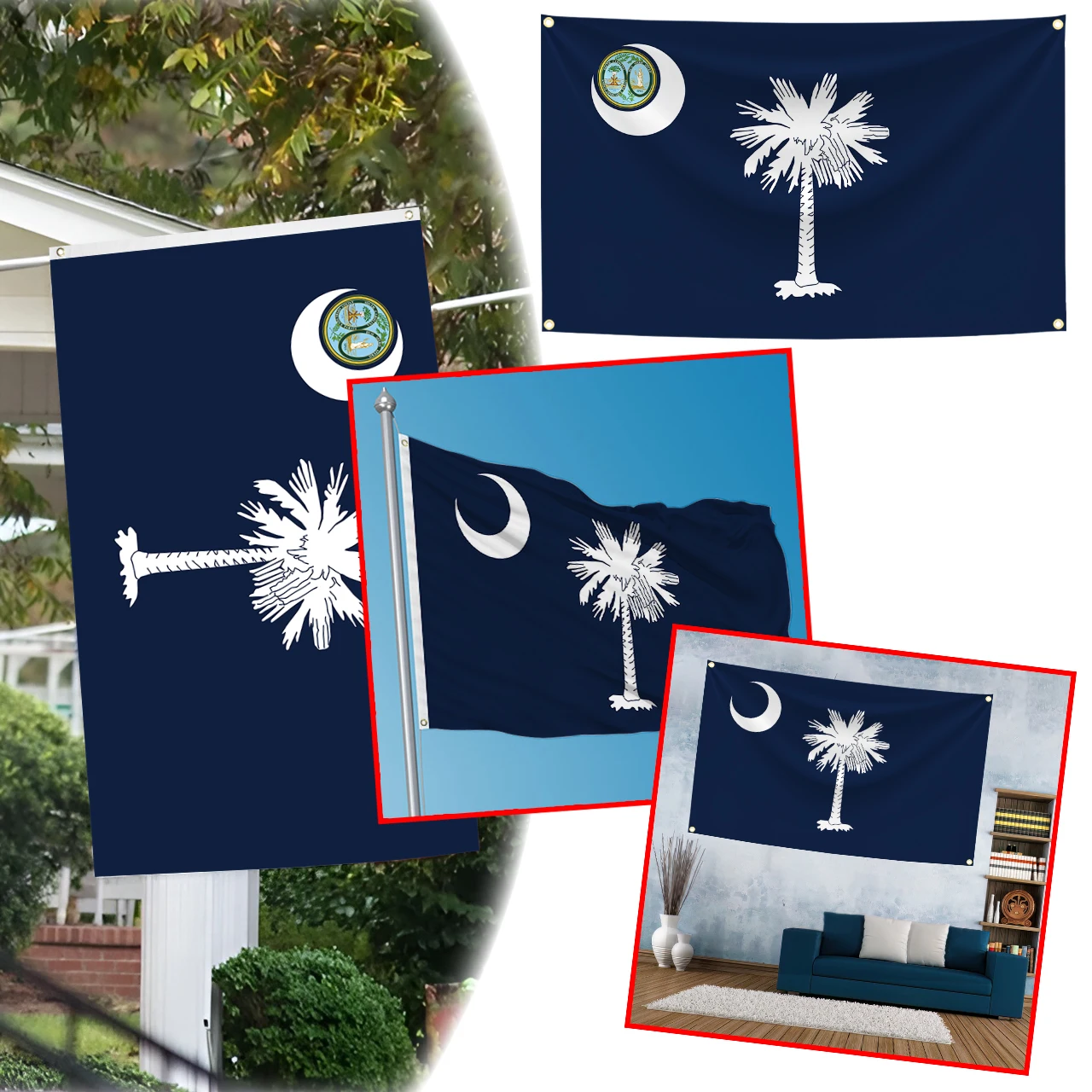 Tapiz de cartel decorativo impreso de poliéster con bandera de Carolina del Sur de 60x90cm 90x150cm - imagen 3