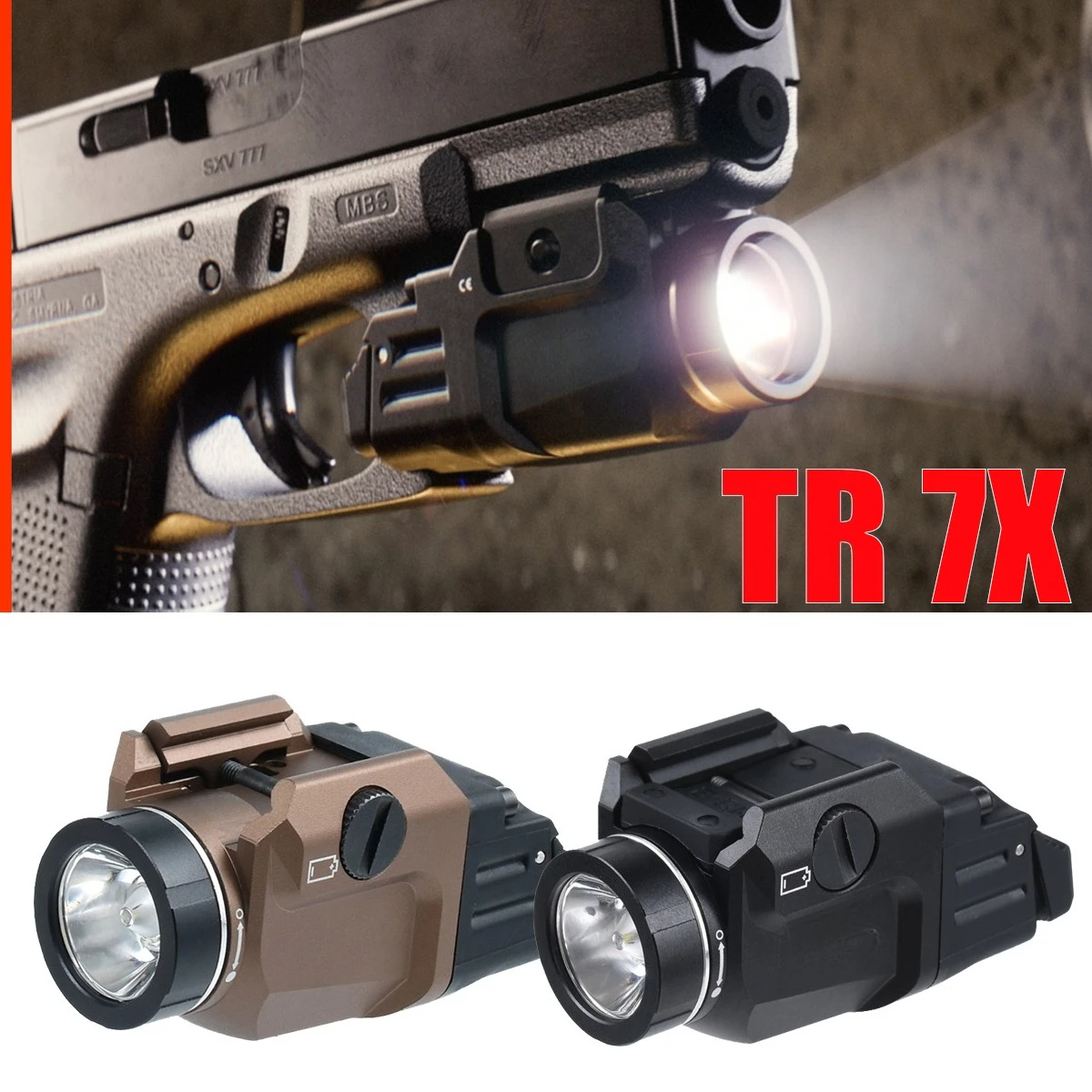 Linterna táctica LAMBUL TR-7X montada en pistola