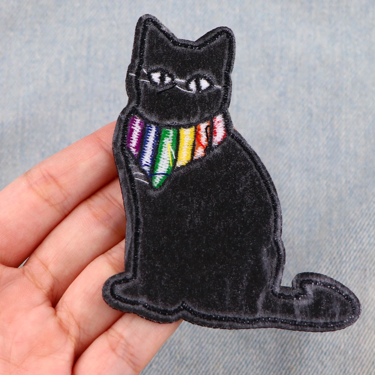 Parche bordado de gato negro para ropa, parches de arcoíris para chaquetas, pegatinas de costura DIY - imagen 2
