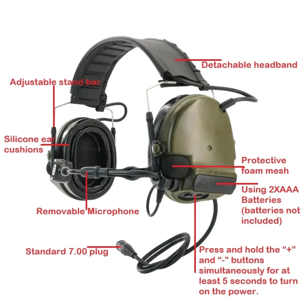 TS TAC-SKY diadema táctica electrónica orejera COMTA V cancelación de ruido auriculares con adaptador PTT V2 ptt - imagen 4