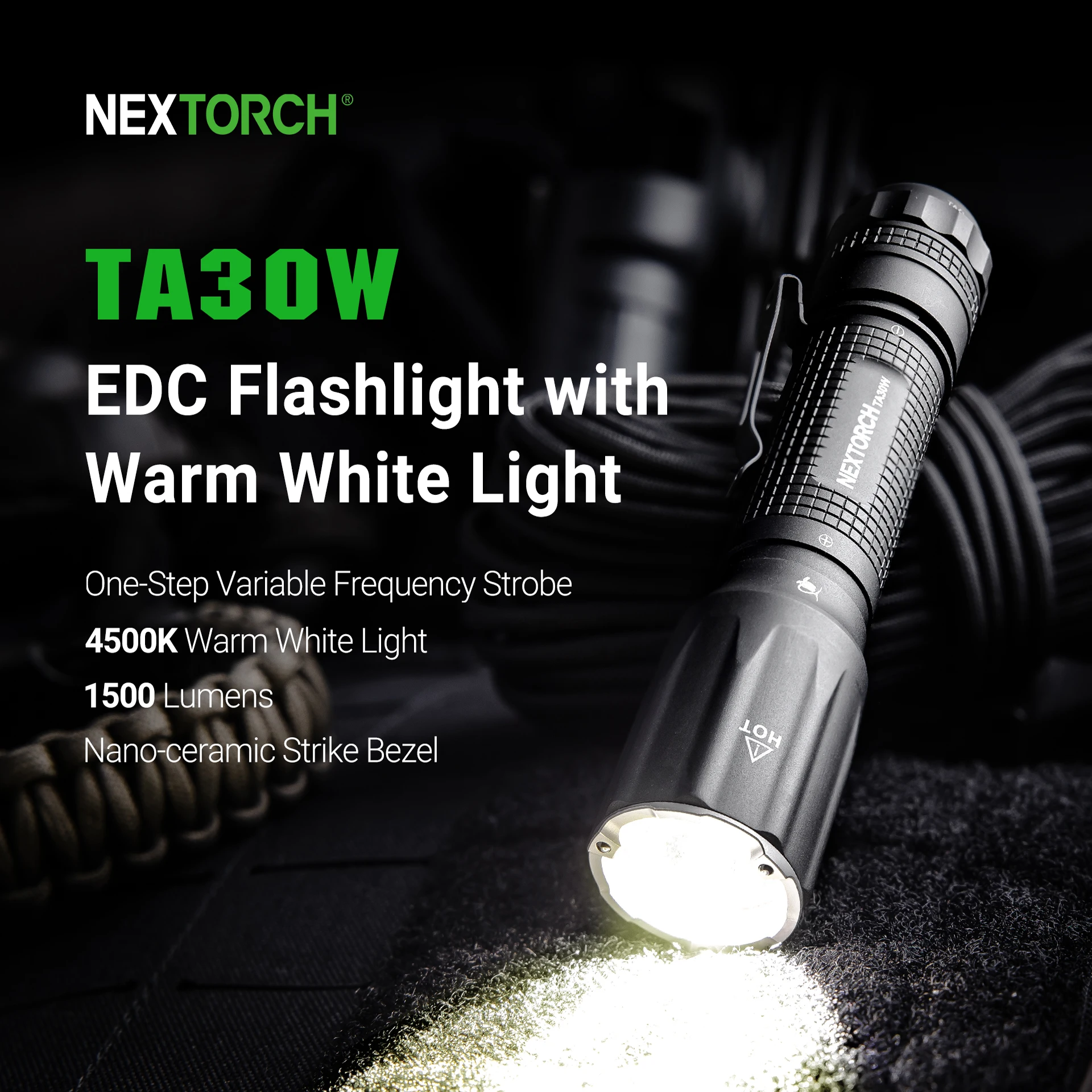 NEXTORCH TA30W 4500K linterna táctica EDC de luz blanca, linterna recargable de alta potencia, con función de rotura de ventana, LED - imagen 2