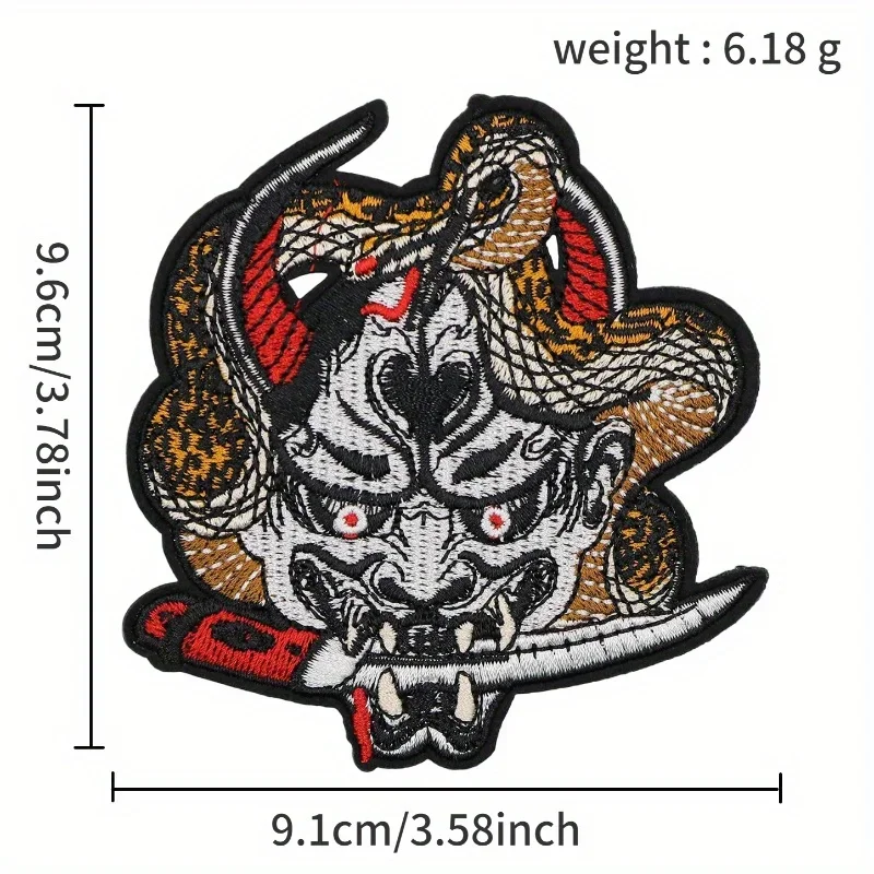 Parche bordado con máscara de demonio japonés Hannya Oni: apliques termoadhesivos para ropa, mochilas, sombreros, chaquetas y manualidades de bricolaje - imagen 5