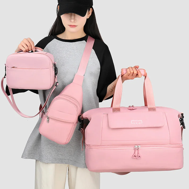 Bolsa deportiva para gimnasio, 3 uds., seco, húmedo, para viajes al aire libre, entrenamiento, Camping, bolsos de hombro tipo bandolera, paquete de zapatos, bolso grande para viaje de corta distancia - imagen 2