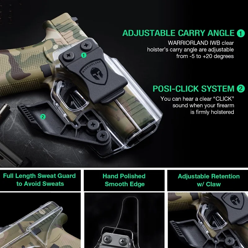 Apto para Glock 17/19/19X/44/45 (GEN 1-5) y 23/32 (GEN 3-4) glock 43/43X/ Taurus G2C/G3C/G2 IWB funda transparente con garra derecha para pistola - imagen 3