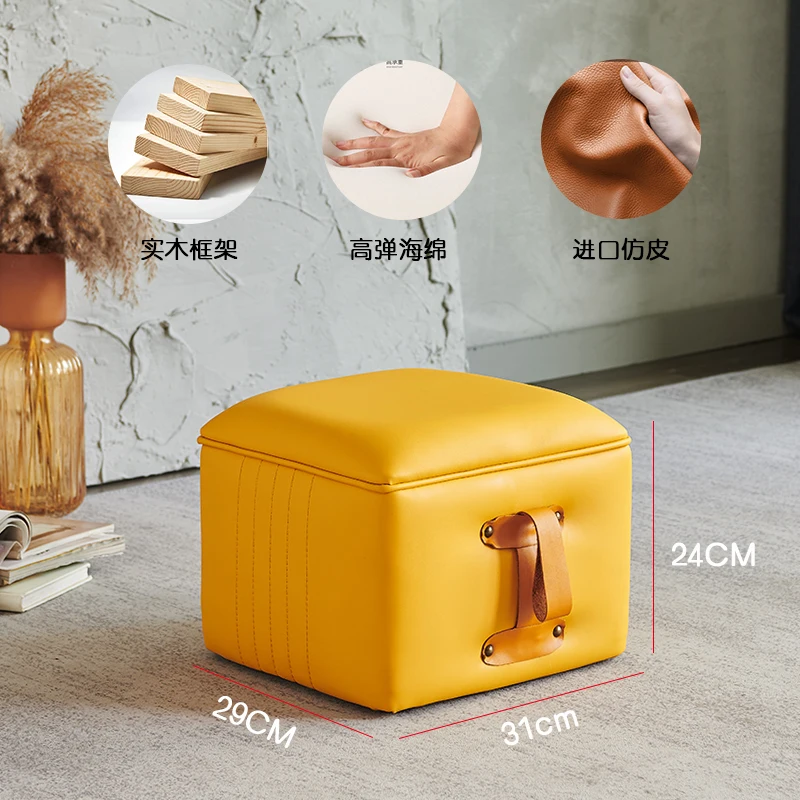Taburete cuadrado de cuero, taburete bajo, sala de estar, taburete para cambiar zapatos en la puerta, creativo - imagen 4