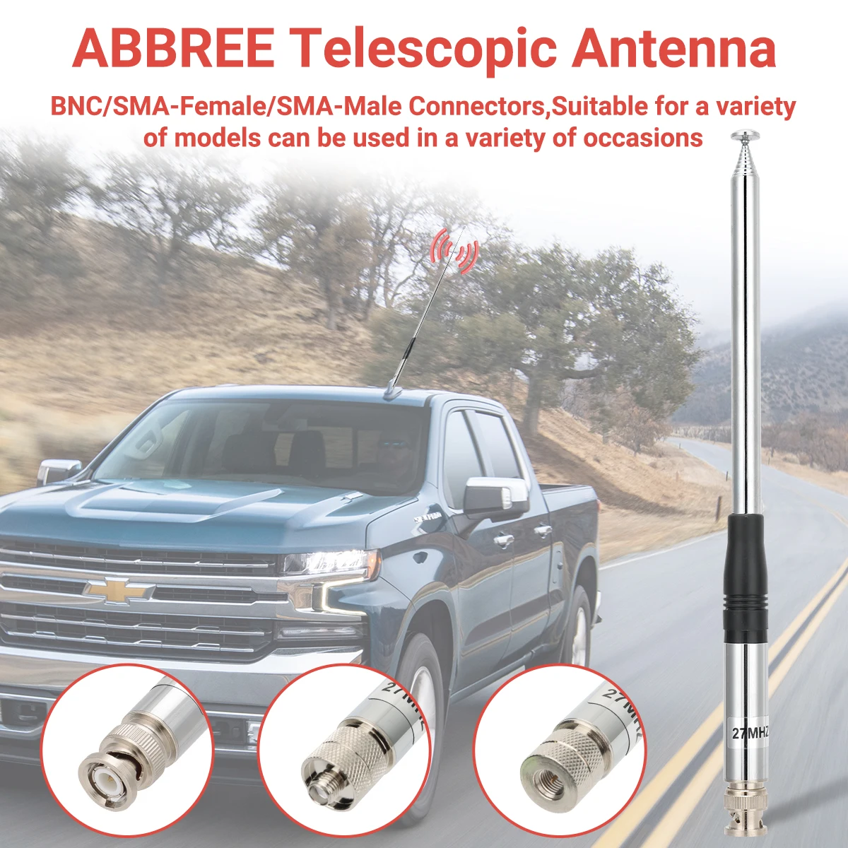 ABBREE 27MHz SMA-hembra/SMA-macho/BNC antena telescópica portátil CB para Quansheng UV-K5 UV-K5(8) baofeng UV-K61 Walkie Talkie - imagen 5