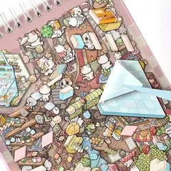 Pegatina escena para aliviar estrés, libro pegatinas actividades, diseño paisaje, proyecto artístico, K1KF