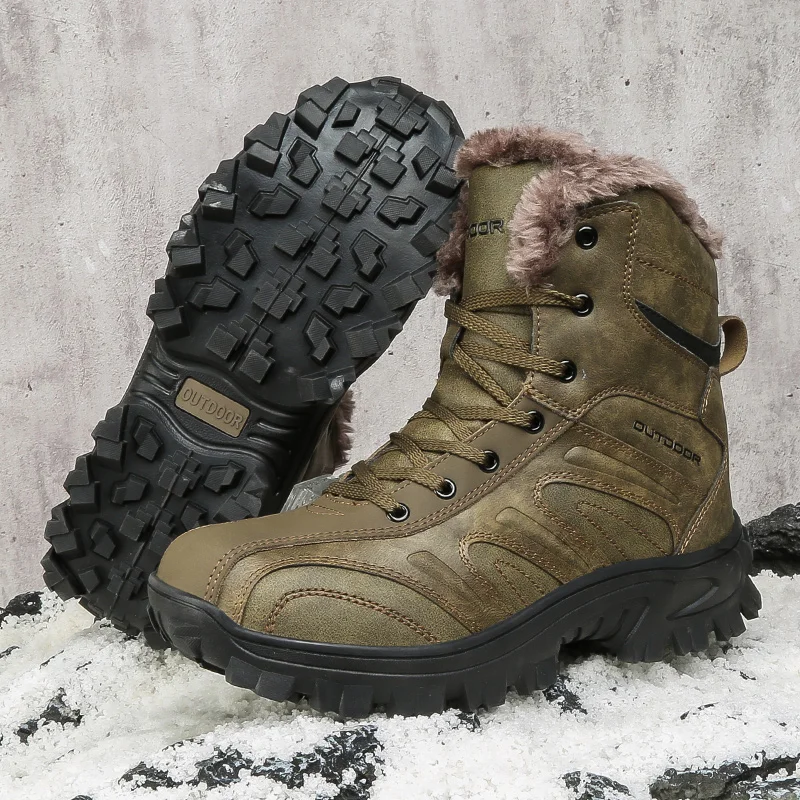 HIKEUP-Botas de algodón para hombre, zapatos tácticos militares de cuero genuino, para caza, senderismo y exteriores, talla grande, Invierno - imagen 5