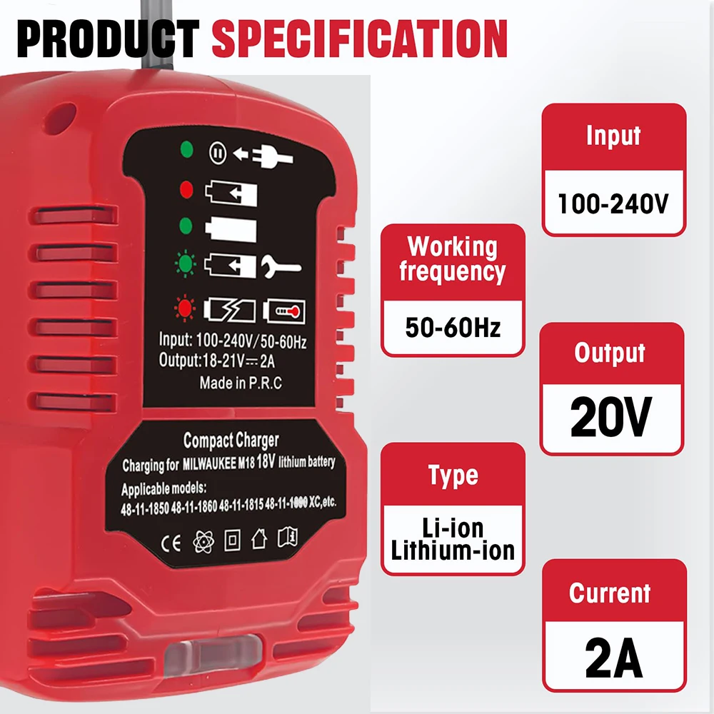 Mini cargador de batería portátil para coche, para batería de litio Milwaukee de 18V 48-11-1820 48-11-1828 48-11-1830 48-11-1835 - imagen 4