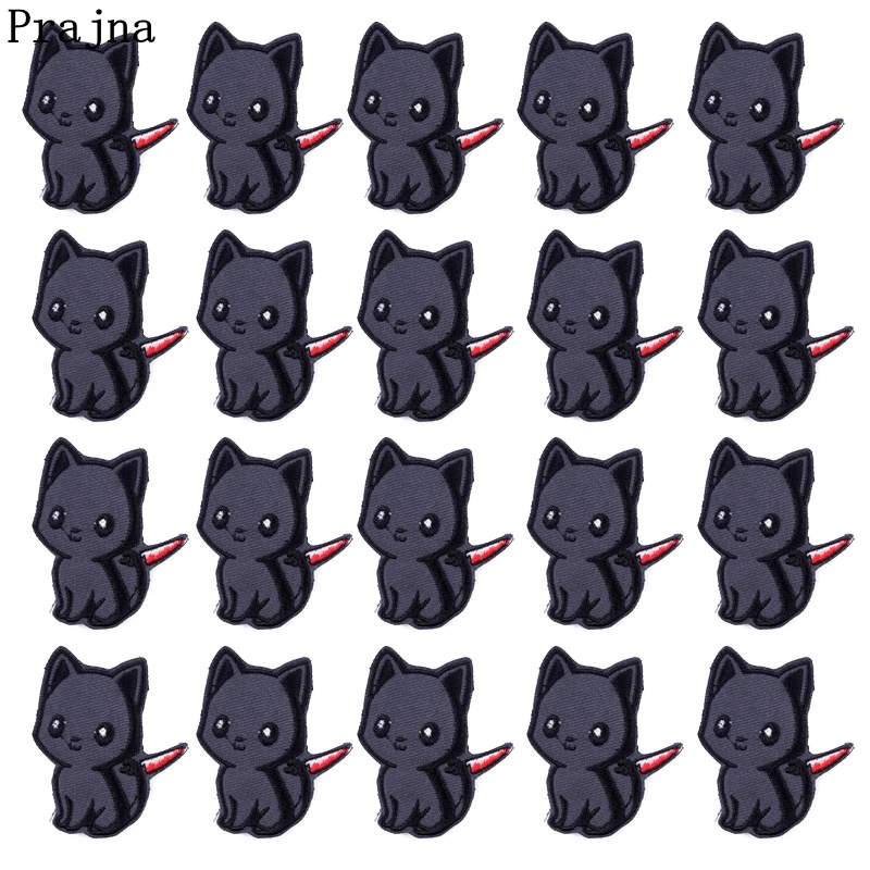 Parche de gato de dibujos animados para ropa, bordado de Animal con cuchillo, parches para planchar, conejo Corgi, bricolaje, 10 piezas - imagen 5