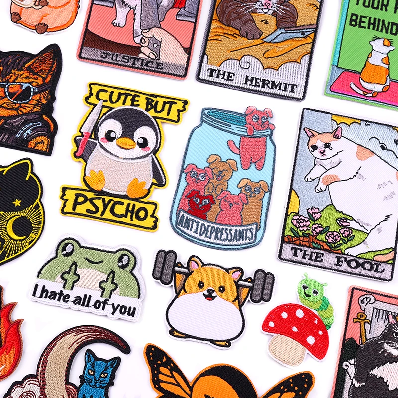 Parche bordado de animales de dibujos animados, Gato/Rana, chaquetas, costura DIY, parches termoadhesivos para ropa