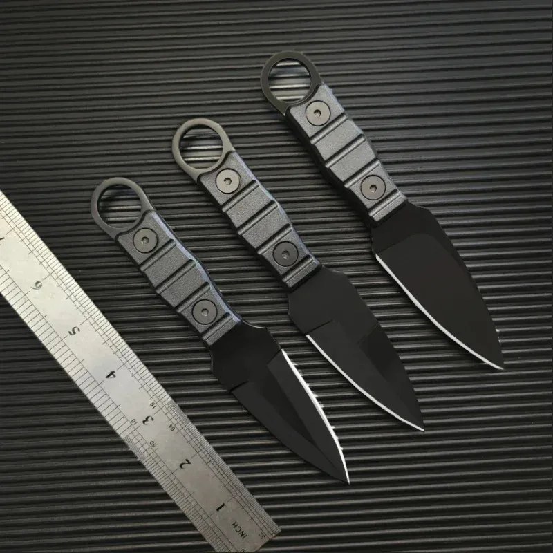 Mini cuchillo recto de aventura para acampar al aire libre, cuchillo de supervivencia de autodefensa portátil edc con funda K, alta dureza.
