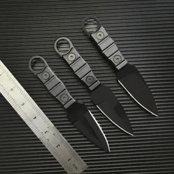Mini cuchillo recto de aventura para acampar al aire libre, cuchillo de supervivencia de autodefensa portátil edc con funda K, alta dureza.