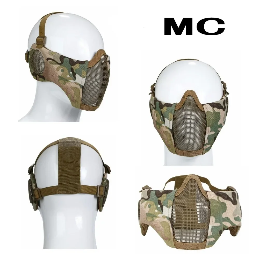 Mascarilla plegable de media cara para Paintball, máscara de media cara, malla metálica de acero, para caza, Airsoft - imagen 2