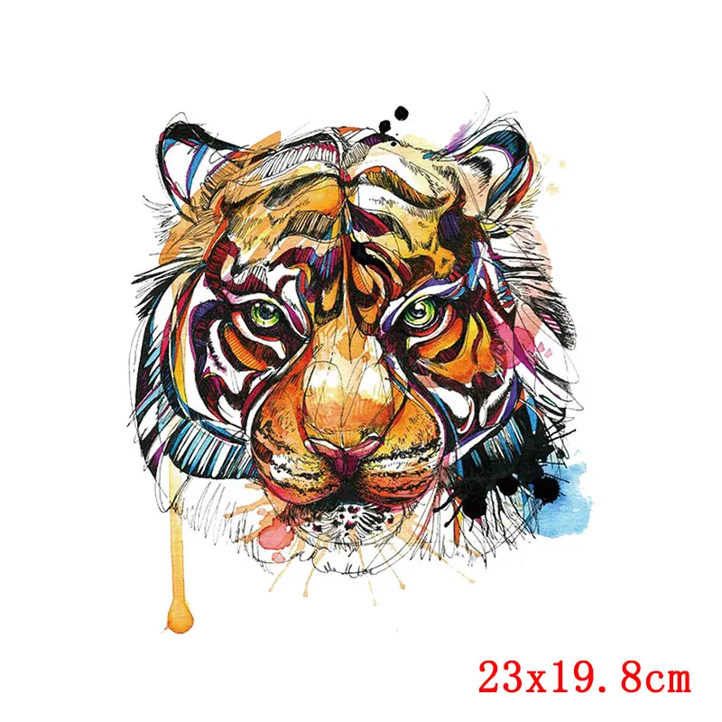 Parche de transferencia de calor para ropa, aplique de Animal colorido, transferencia de hierro para ropa, camiseta, pegatina de planchado, gorila, León, Tigre - imagen 5