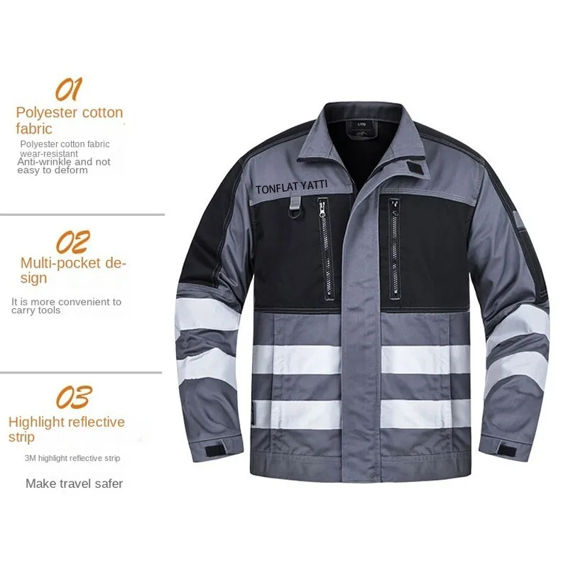 Ropa de trabajo para hombre, traje con tiras reflectantes para sitio de construcción, protección de seguridad, chaqueta de protección laboral - imagen 4