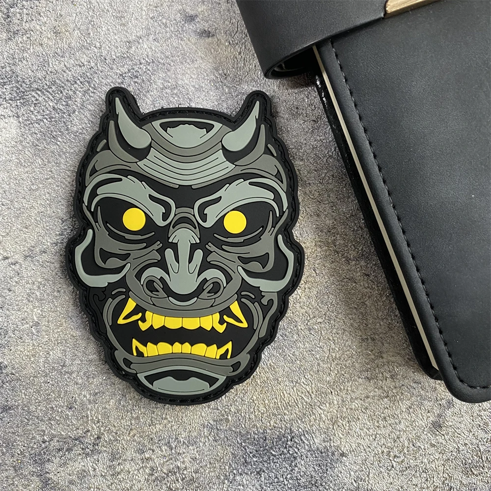 Hannya Mask Monster Samurai insignia de moral táctica parches malvado gancho y bucle brazalete ejército militar mochila accesorios pegatina - imagen 3