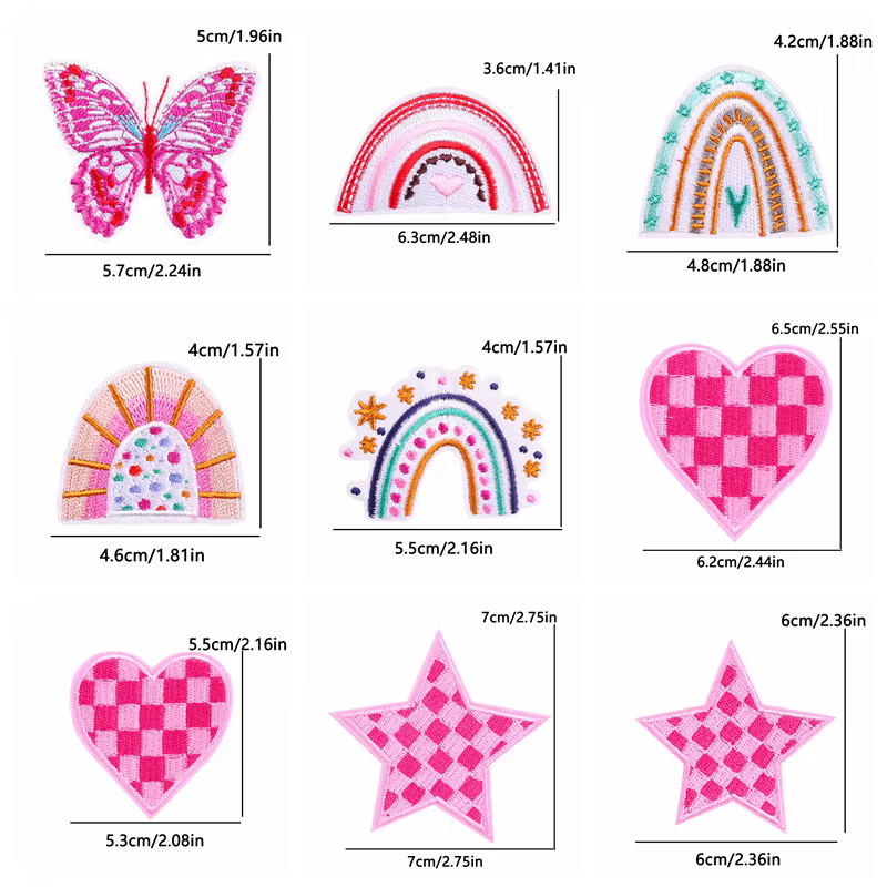 Colección de parches bordados con diseños de gafas y mariposas