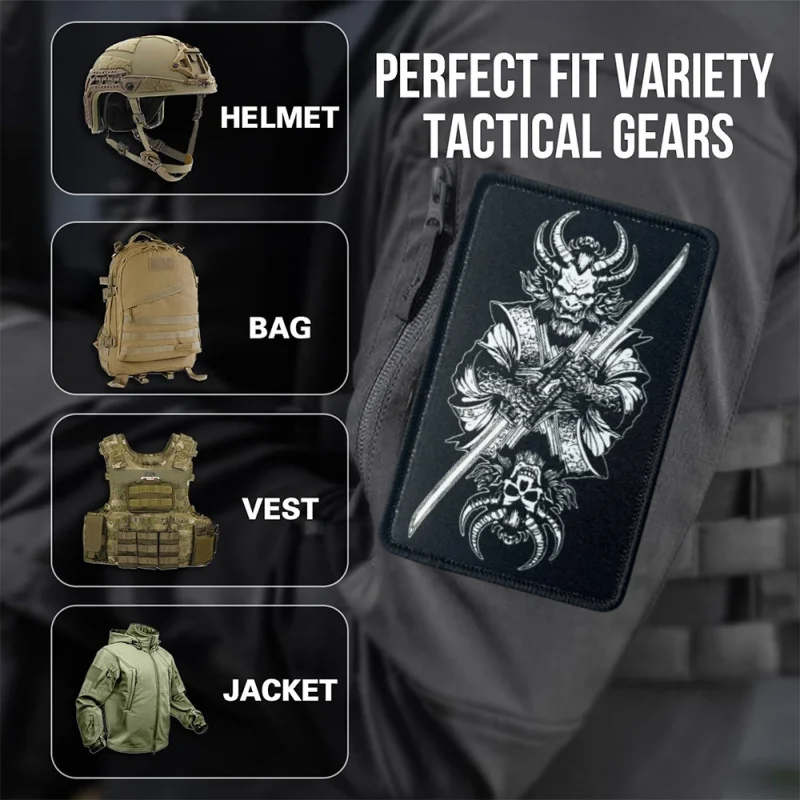 Parche con estampado de demonio de doble cara, insignia de moral con gancho y bucle táctico, pegatinas decorativas para mochila, parches para brazalete para ropa