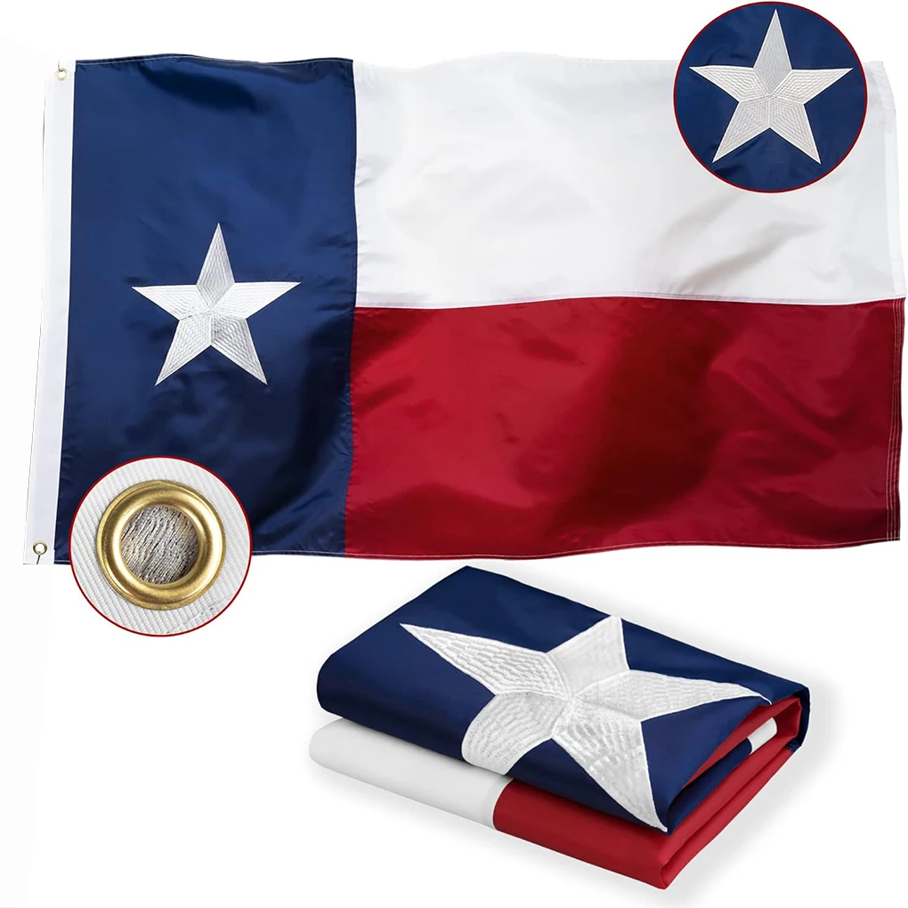 FLAGLINK-banderas del estado de Texas para exteriores, 90x150 CM, gran resistencia, 210D, nailon con estrellas bordadas de lujo, rayas cosidas