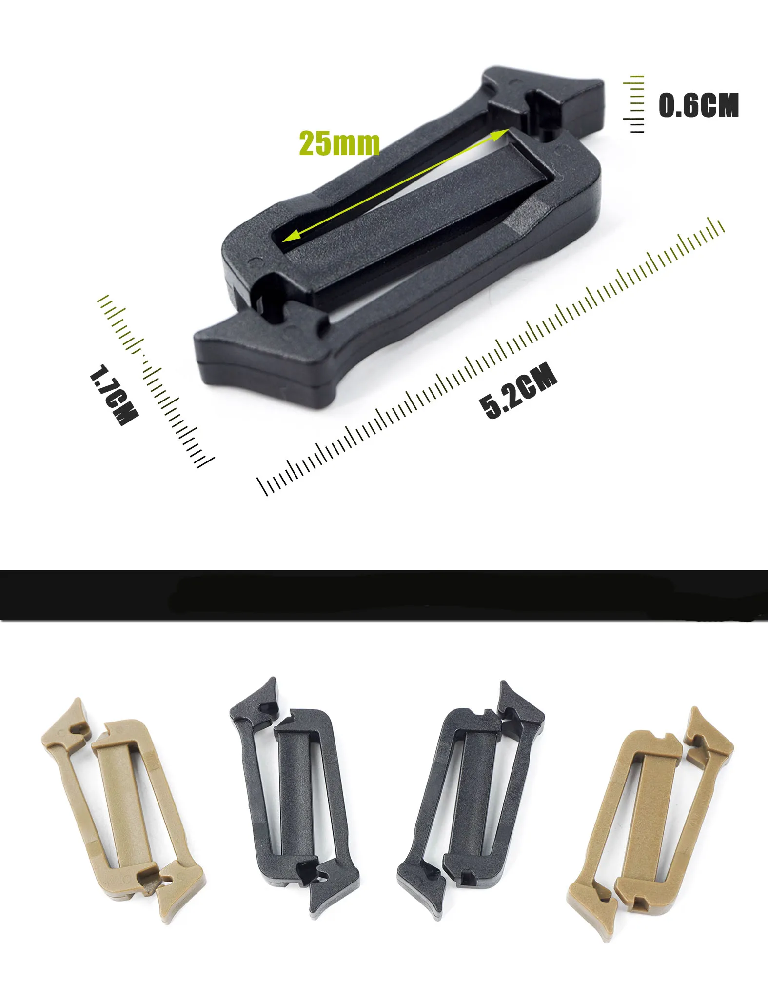 Hebilla Molle ajustable antideslizante 25 mm para correas tácticas