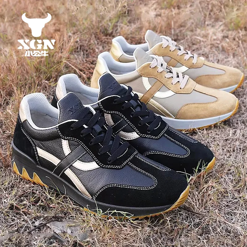 XGN zapatos de senderismo de piel de vaca, botas de caza cómodas para hombre, zapatos antideslizantes para correr, botines para mujer, zapatillas de deporte informales para senderismo - imagen 2