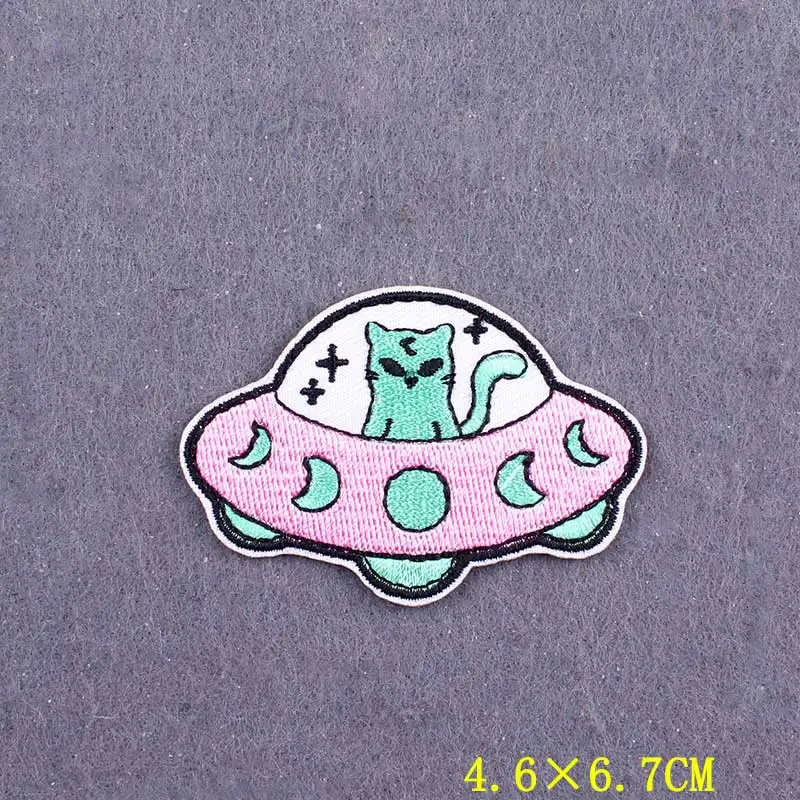 Parche termoadhesivo para ropa con rayas de planeta, insignias de OVNI DIY, parches bordados de extraterrestre en mochila - imagen 4