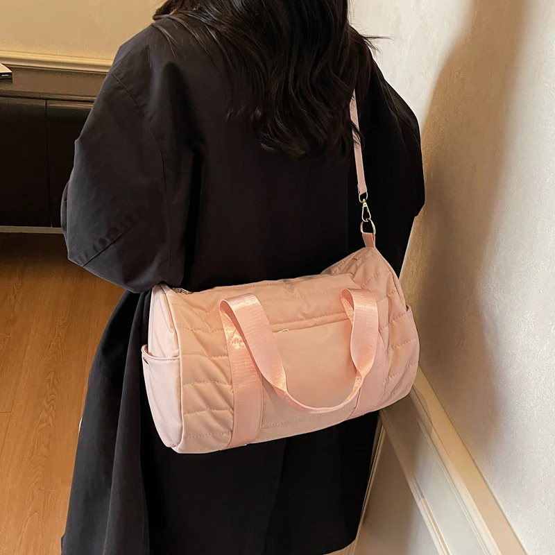 Bolsa de viaje deportiva a cuadros, bolso grande para gimnasio, Fitness, Yoga, entrenamiento exterior, Camping, bolso cruzado, viaje de negocios, equipaje, lona para mujer - imagen 3