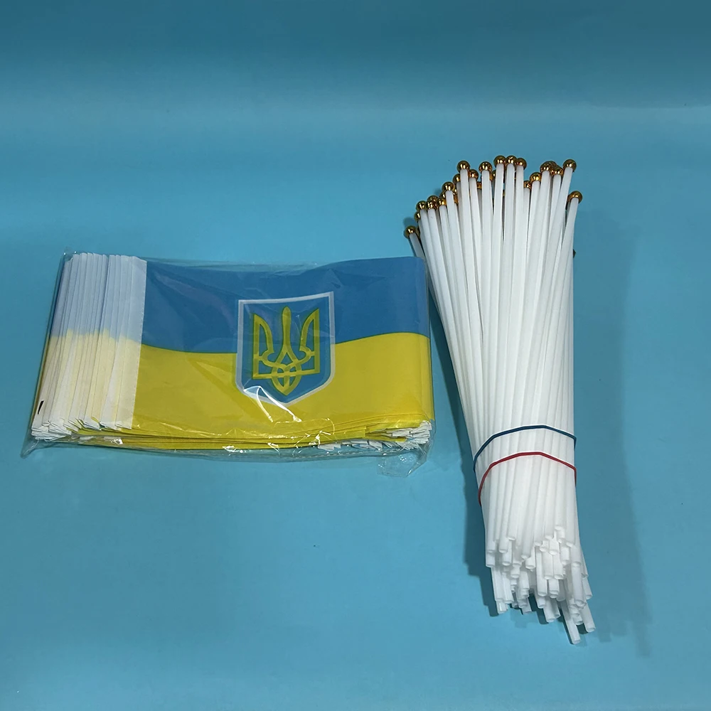 BANDERA DE CIELO Bandera de Ucrania emblema Bandera 14*21Cpoliéster Ucrania presidencial mano Mini bandera para actividades deportivas decoración del hogar