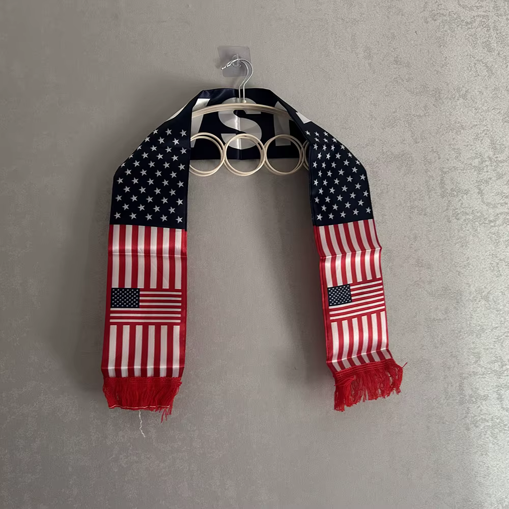 Bufanda americana satén doble cara con borlas, bandera EE. UU. eventos