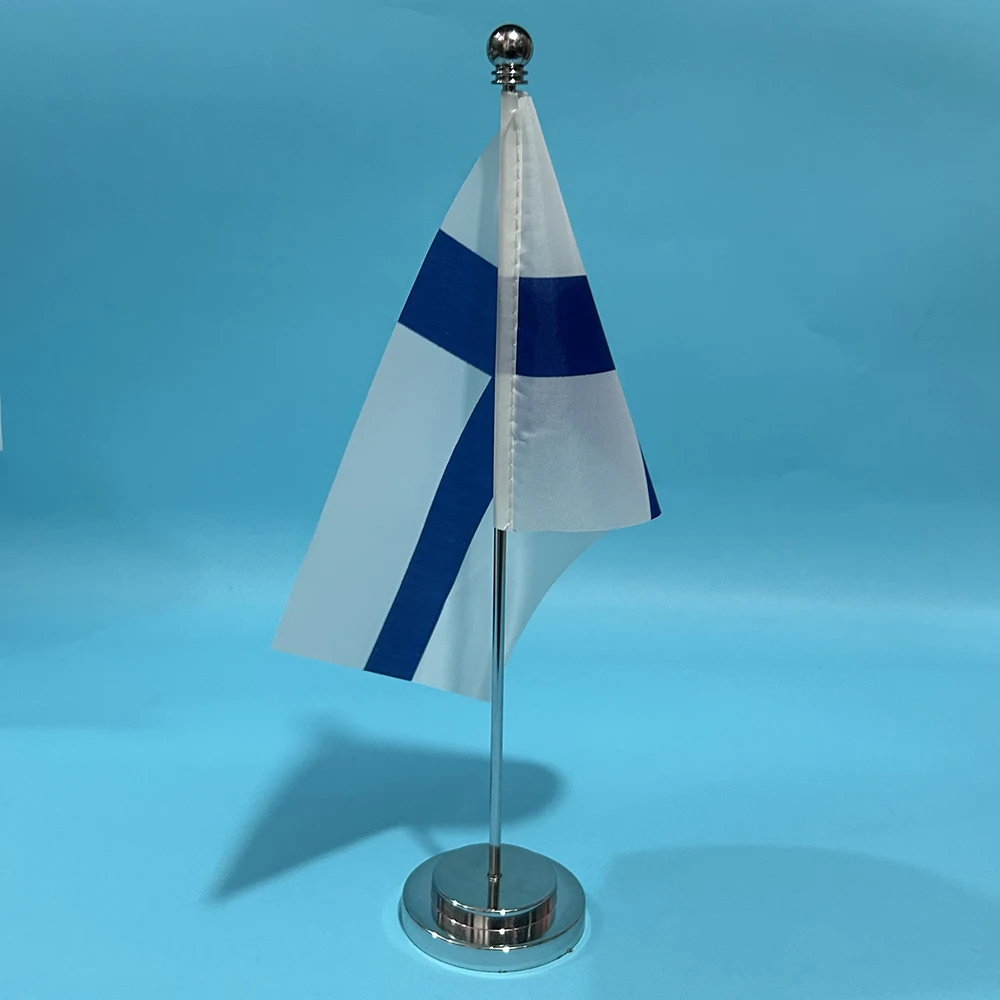 BANDERA DE SKY, bandera de escritorio de oficina de Finlandia, bandera de mesa de poliéster de 14x21cm, bandera nacional de Finlandia, adornos de escritorio, banderas - imagen 4