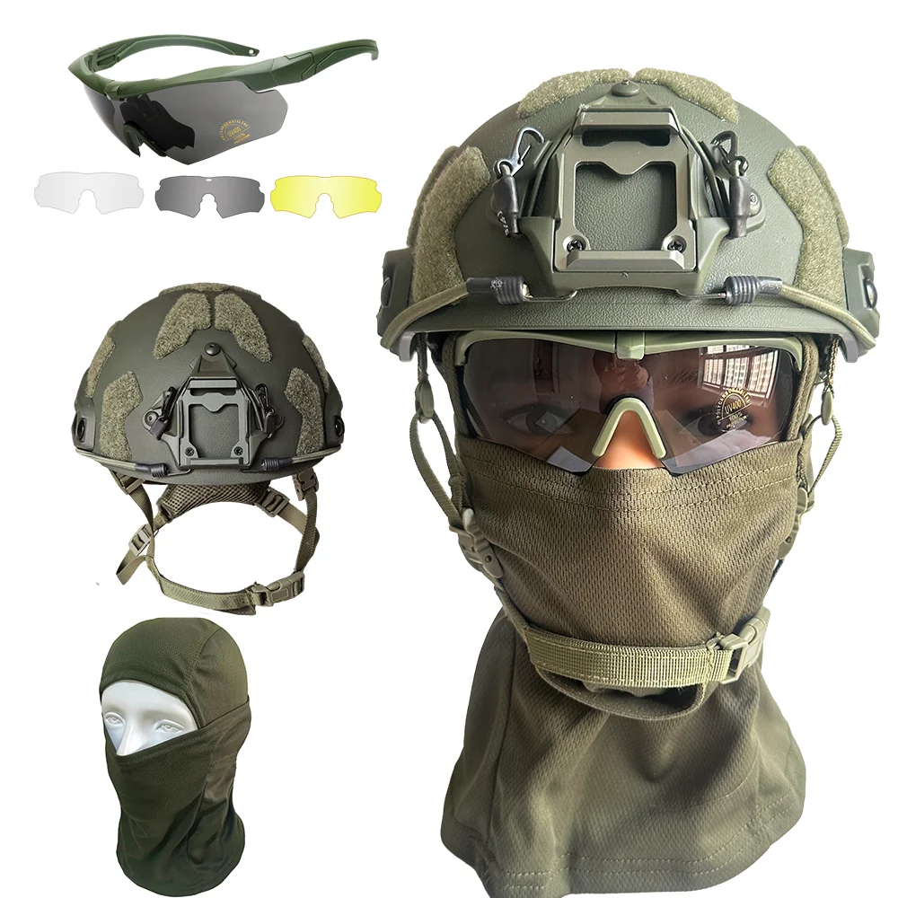 Conjunto de casco táctico militar: gafas con múltiples lentes y máscara facial completa, equipo de protección antidisturbios Airsoft CS para deportes al aire libre - imagen 2