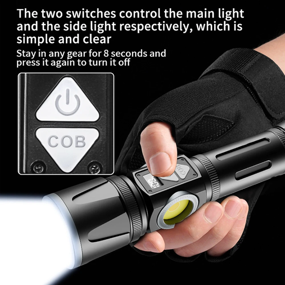 Linterna LED, linterna recargable por USB, linterna táctica para Rifle, lámpara de mano táctica con pantalla Digital de batería, Camping y pesca - imagen 3