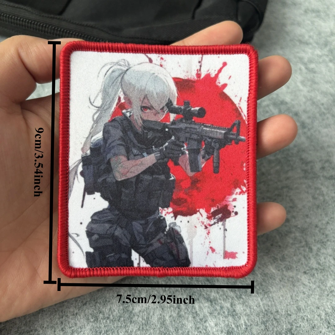 Parche con estampado de Anime Gun Girl, insignia de moral táctica con gancho y bucle, mochila, chaleco, pegatinas decorativas, parches para brazalete para ropa - imagen 3