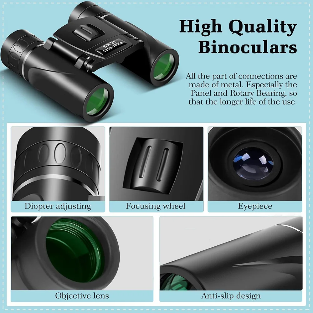 Mini binoculares pequeños compactos y ligeros 8x21 para conciertos, ópera, juegos deportivos al aire libre, senderismo, viajes, observación de aves para niños, Navidad - imagen 4