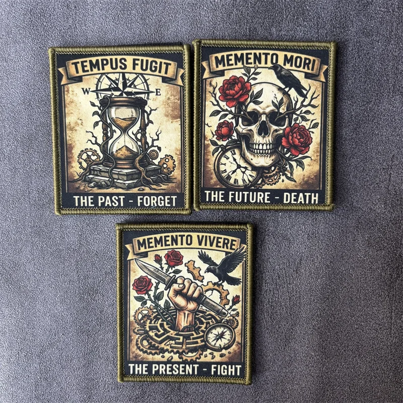 Parche táctico MEMENTO MORI militar con gancho y bucle para ropa - imagen 3