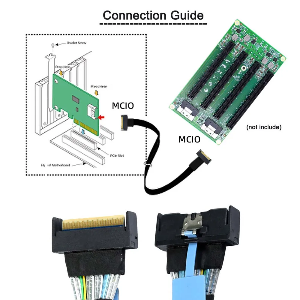 CY PCI-E 5,0 Mini Cool Edge IO MCIO Cable 50cm Slimline SAS 8i SFF-8654 74Pin macho a SFF-8654 4,0 74Pin macho Cable extensor - imagen 4