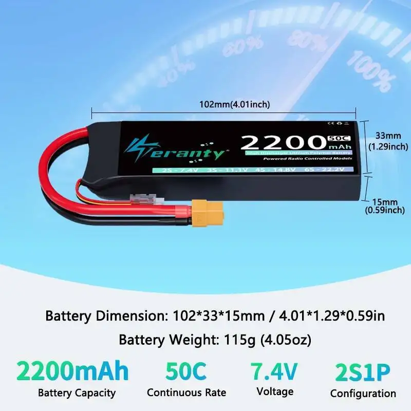 TERANTY 2S 2200mAh Lipo batería 7,4 V 50C/100C con conector Deans XT60 para Dron FPV avión RC coche camión barco piezas de modelo RC - imagen 3