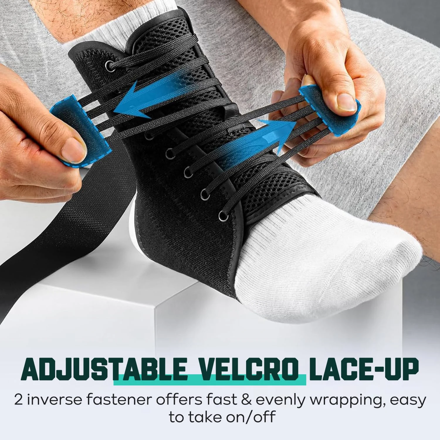 Tobillera para mujeres y hombres, tobillera rápida con cordones y almohadillas estabilizadoras laterales, envoltura de soporte de tobillo ajustable para esguinces, etc. - imagen 2