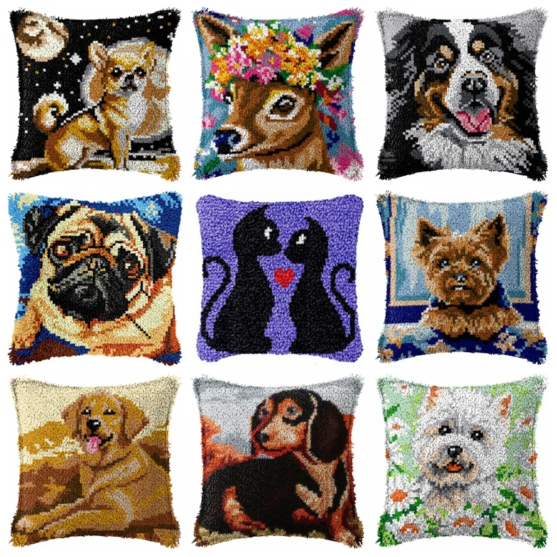 Kit de almohada con gancho de pestillo de animales, paquete de botones Smyrna para perros y gatos, juego de bordado, decoración hecha a mano, artesanía, malla de plástico - imagen 2