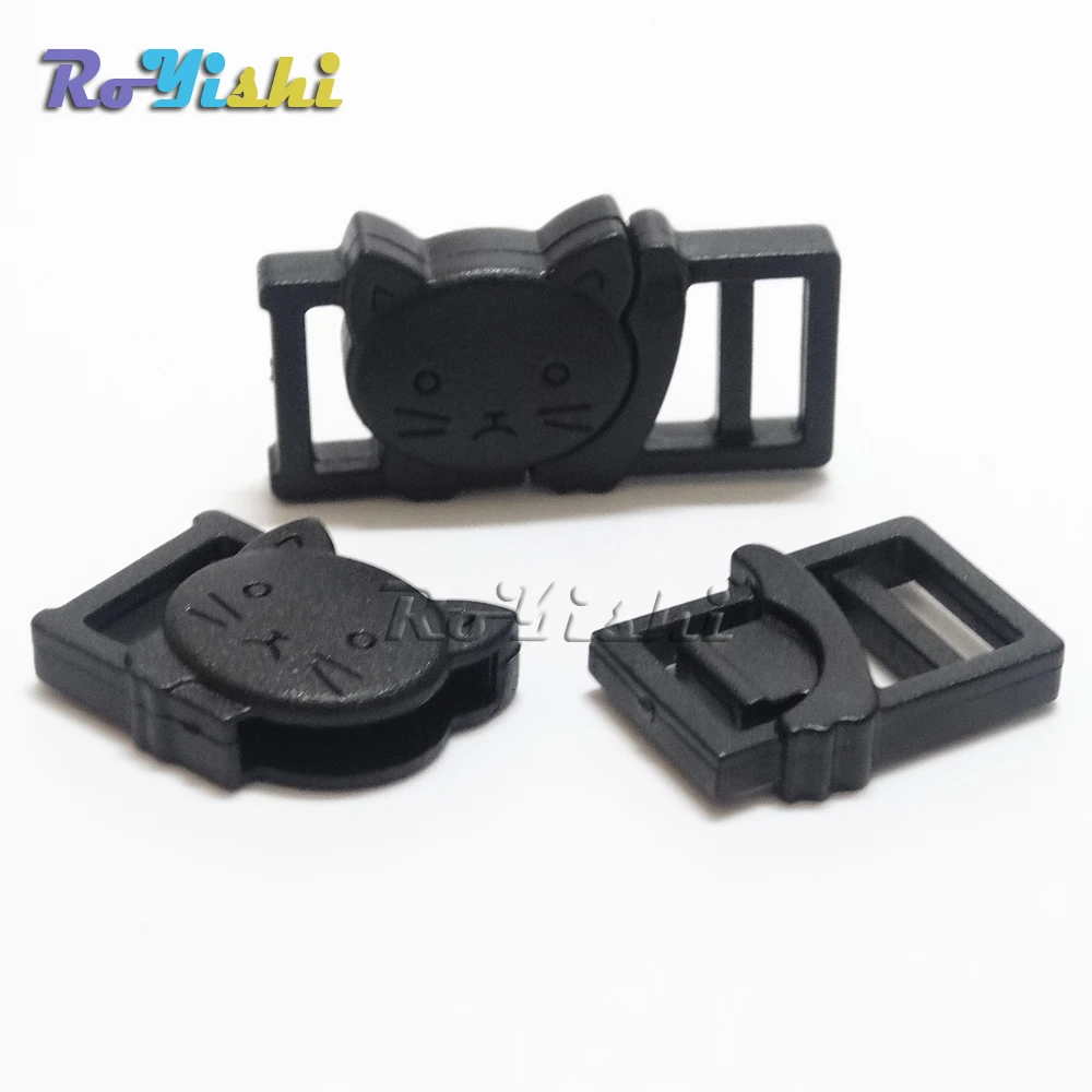 Hebillas separadoras de seguridad para Collar de gato, accesorios de ropa de plástico negro con cabeza de gato, 3/8 pulgadas - imagen 3